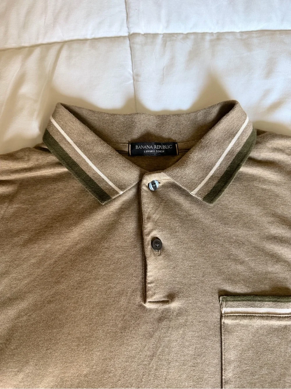 Banana Republic Men's Taupe Polo with Olive Trim